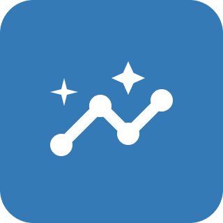 Frame 1618873735 Graph icon with stars on blue background.