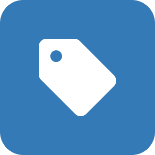 Frame 1618873737 White price tag icon on blue background.