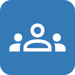 about-love-3 Icon of three people on blue background.